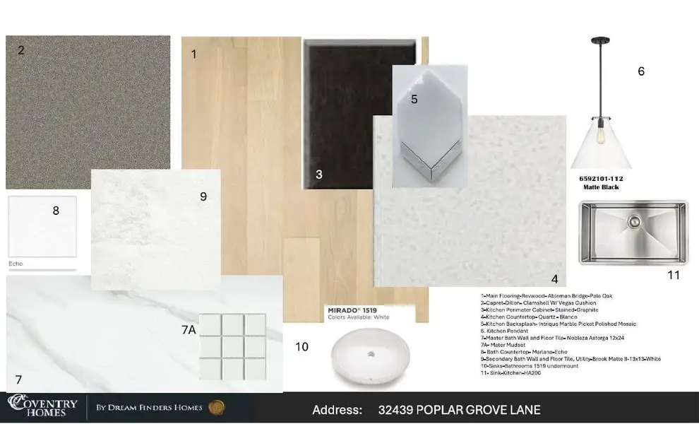 Sample of building materials used in homes in The Meadows at Imperial Oaks, Spring (Image 4). Sample of building materials used in homes in The Meadows at Imperial Oaks, Spring (Image 4).
