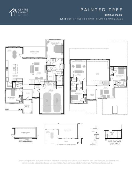 2D floor plan layout for the Denali by Centre Living Homes in Painted Tree Lakeside, McKinney, TX (Image 5).
