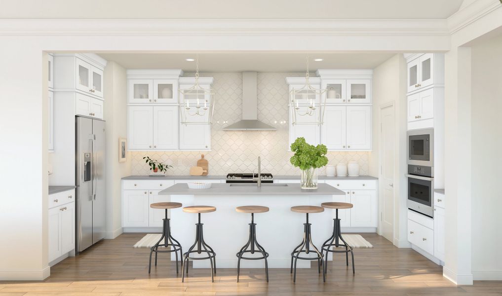 Kitchen with glass upper cabinets