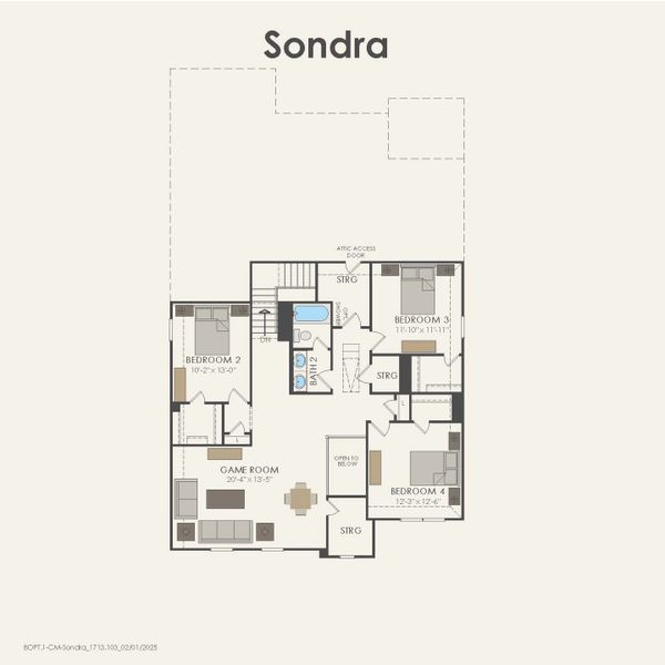 2D floor plan layout for the Sondra by Pulte Homes in Ribbonwood, Aubrey, TX (Image 27).