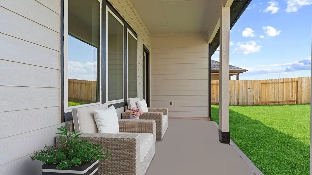 Exterior details and patio area of a home in Tamarron, Fulshear (Image 2). Exterior details and patio area of a home in Tamarron, Fulshear (Image 2).