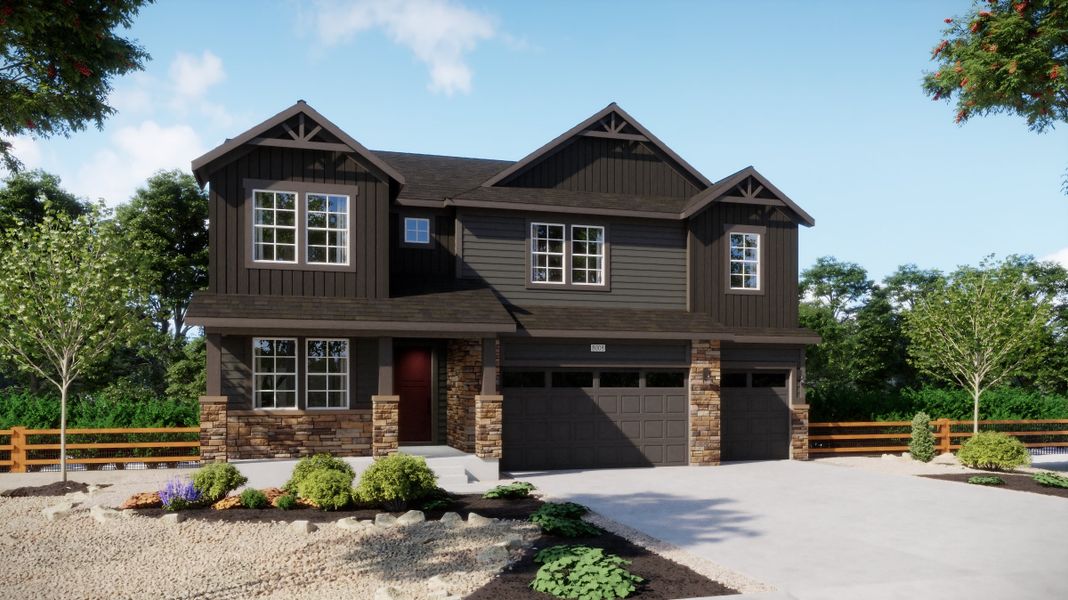 Representative exterior photo of a completed home built from the Plan 5007 by New Home Co. in The Estates Collection at Talon Pointe, Thornton, CO (Image 18).