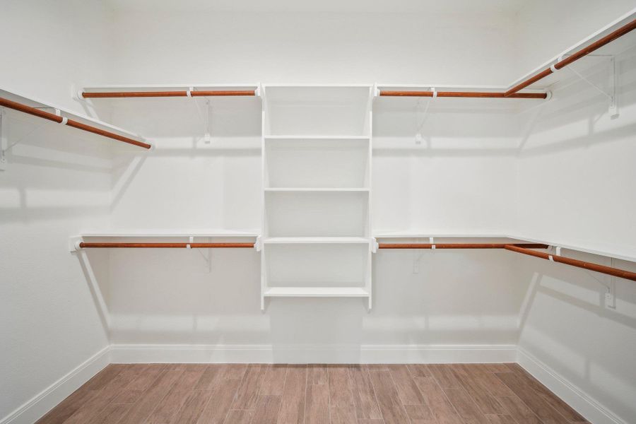 Primary Walk in closet featuring wood finished floors