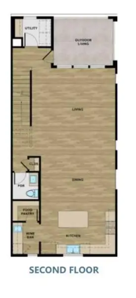 The second floor showcases an open-concept kitchen, living, and dining area, complete with a spacious balcony for indoor-outdoor living.