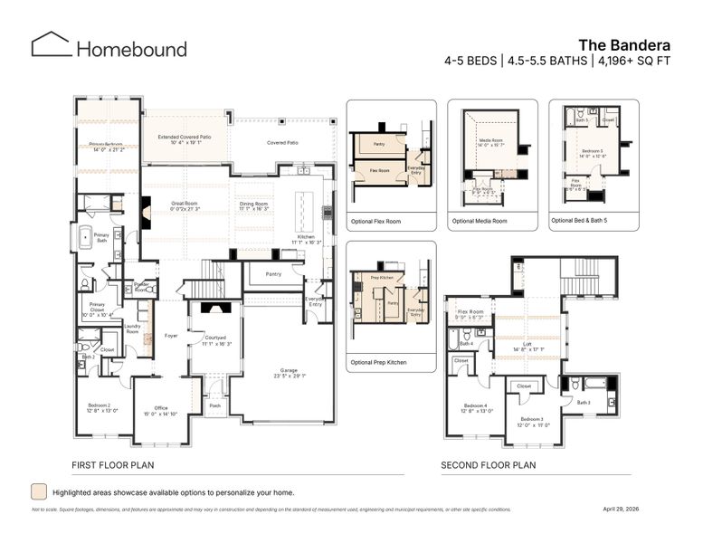 2D floor plan layout for the The Bandera by Homebound in Mosaic, Prosper, TX (Image 3).
