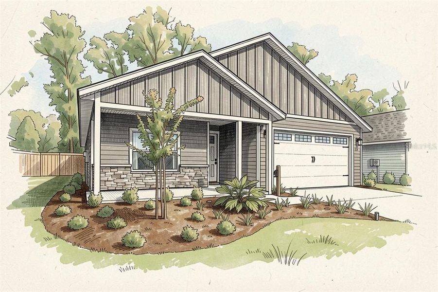 Exterior rendering of this home design in , Newberry, FL (Image 4). Exterior rendering of this home design in , Newberry, FL (Image 4).