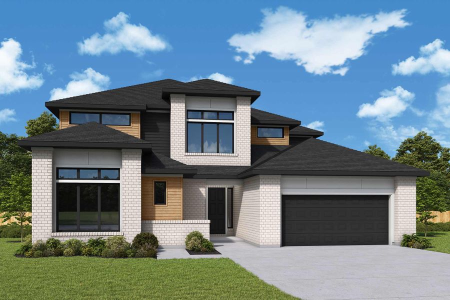 Representative exterior photo of a completed home built from the The Tomball by David Weekley Homes in Prairieland Village 60' Homesites, Cypress, TX (Image 21).