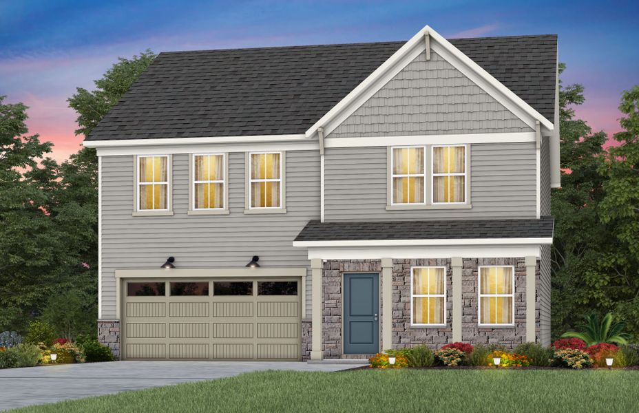 Representative exterior photo of a completed home built from the Hampton by Pulte Homes in Michaux Gardens, Belmont, NC (Image 2). Representative exterior photo of a completed home built from the Hampton by Pulte Homes in Michaux Gardens, Belmont, NC (Image 2).