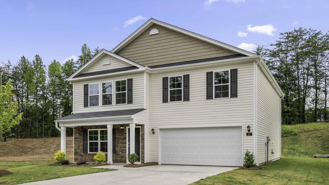 Front exterior of a new home in Greystone North, Stoneville, NC, highlighting curb appeal (Image 2). Front exterior of a new home in Greystone North, Stoneville, NC, highlighting curb appeal (Image 2).