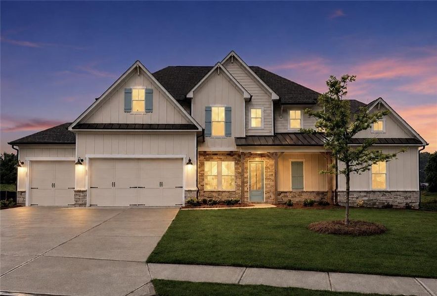 Front exterior of a new home in , Powder Springs, GA, highlighting curb appeal (Image 1). Front exterior of a new home in , Powder Springs, GA, highlighting curb appeal (Image 1).