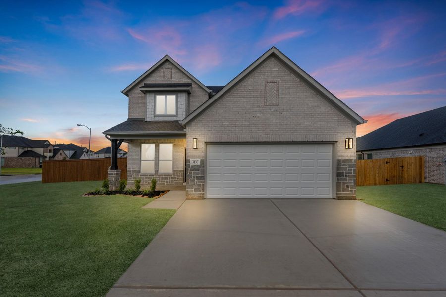 Front exterior of a new home in Briarwood Crossing, Rosenberg, TX, highlighting curb appeal (Image 1). Front exterior of a new home in Briarwood Crossing, Rosenberg, TX, highlighting curb appeal (Image 1).