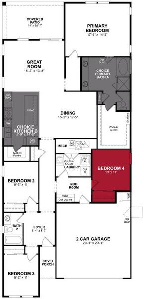 2D floor plan layout of this home in Willows at Bella Vista Farms, San Tan Valley, AZ (Image 4).