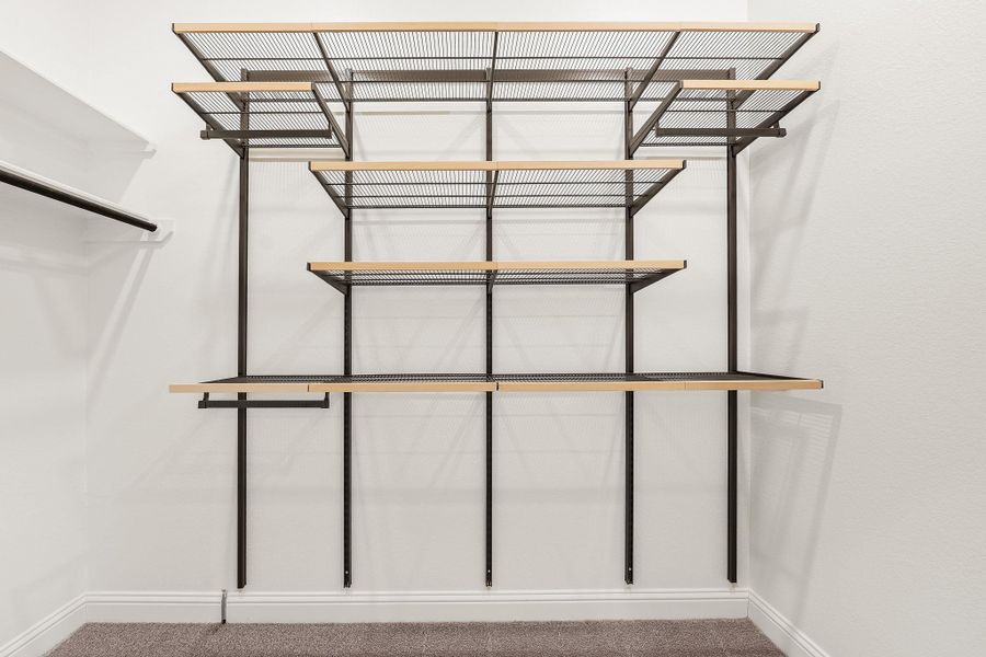 Upgraded primary closet storage Upgraded primary closet storage