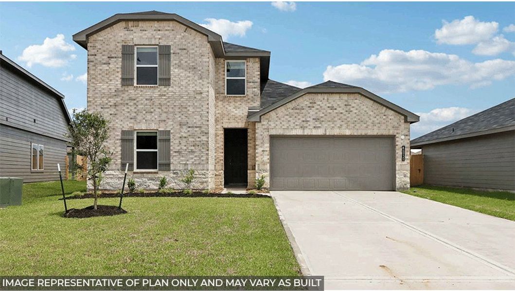 Representative exterior photo of a completed home built from the Midland by D.R. Horton in Grand Pines, Magnolia, TX (Image 2). Representative exterior photo of a completed home built from the Midland by D.R. Horton in Grand Pines, Magnolia, TX (Image 2).