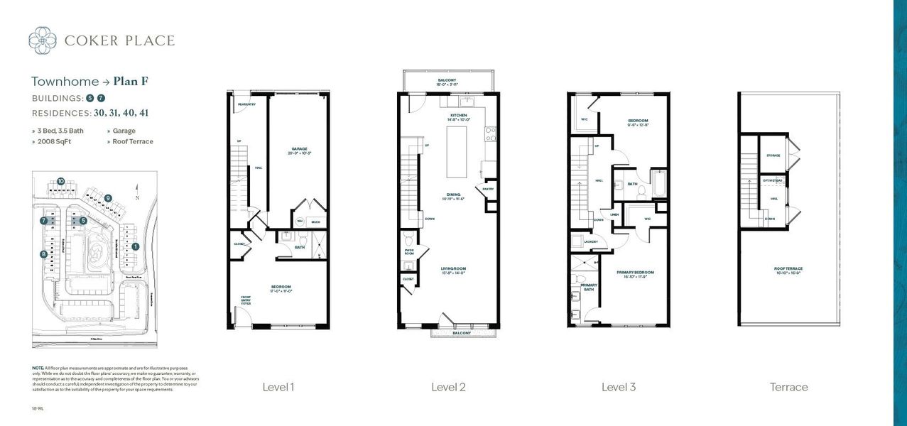 2D floor plan layout for the Plan F by Lock7 Development in Coker Place, Chapel Hill, NC (Image 1).