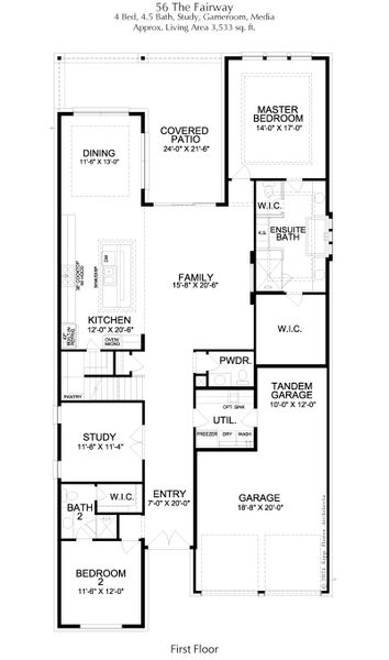2D floor plan layout for the Fairway 56 by Landon Homes in Fields Select - 50's, Frisco, TX (Image 3). 2D floor plan layout for the Fairway 56 by Landon Homes in Fields Select - 50's, Frisco, TX (Image 3).