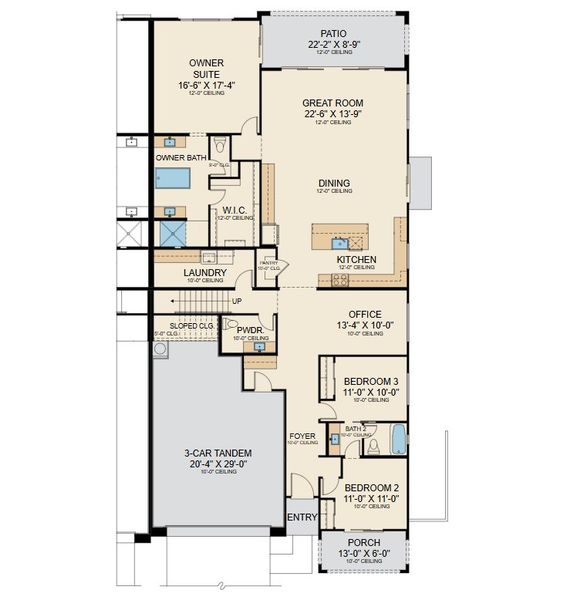 2D floor plan layout for the Residence Five by Capital West Homes in Atrium at Somerset, Gilbert, AZ (Image 3).