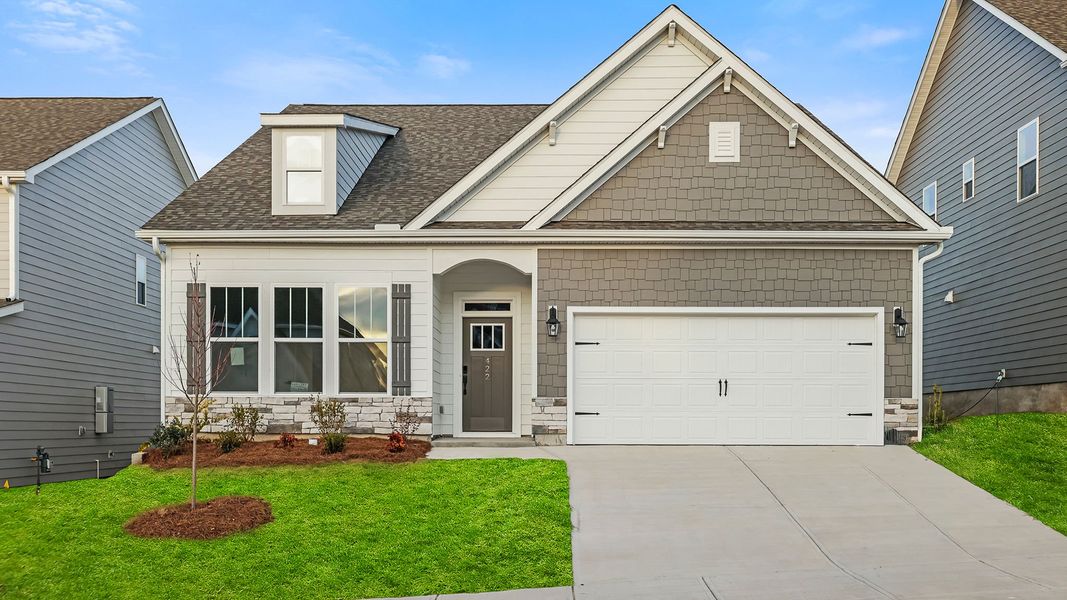 Front exterior of a new home in Seven Oaks, Greenwood, SC, highlighting curb appeal (Image 1). Front exterior of a new home in Seven Oaks, Greenwood, SC, highlighting curb appeal (Image 1).