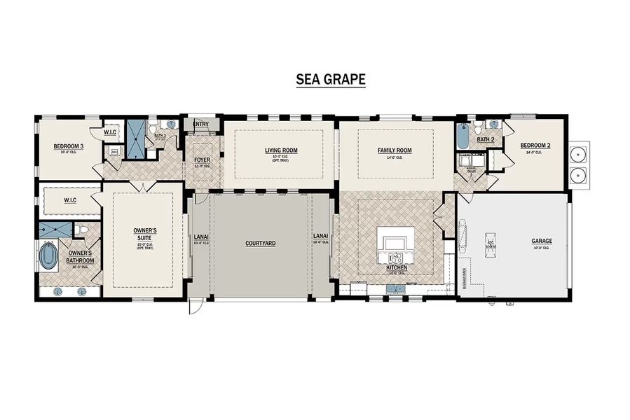 2D floor plan layout for the Sea Grape by Medallion Home in Aqua Single Family Homes, Bradenton, FL (Image 2). 2D floor plan layout for the Sea Grape by Medallion Home in Aqua Single Family Homes, Bradenton, FL (Image 2).
