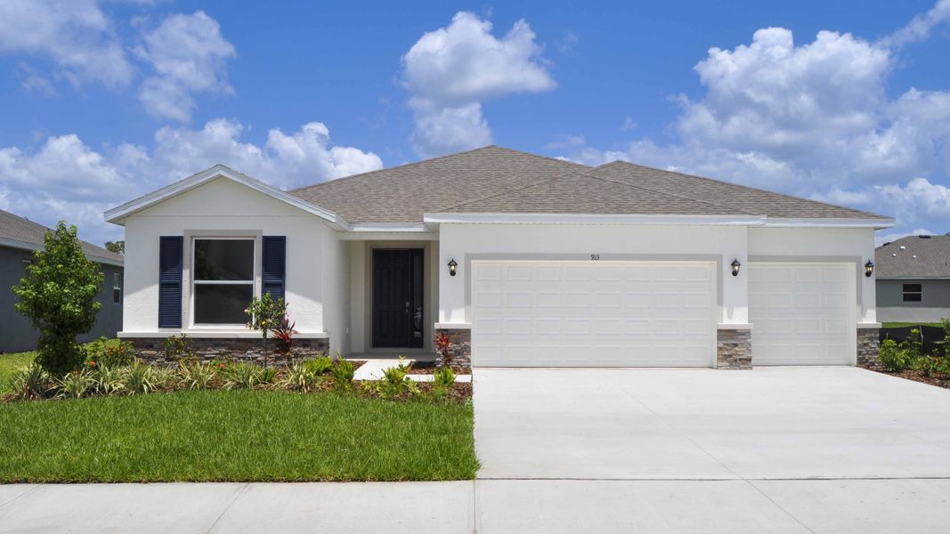 Representative exterior photo of a completed home built from the Hawthorne by D.R. Horton in Oakfield Trails, Parrish, FL (Image 1). Representative exterior photo of a completed home built from the Hawthorne by D.R. Horton in Oakfield Trails, Parrish, FL (Image 1).