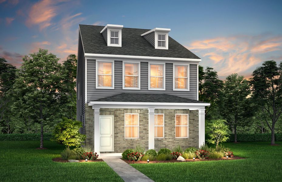 Norman Exterior 5 features siding, brick, covered front sitting porch and 2 car rear load garage