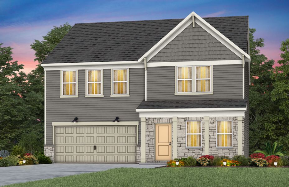 Representative exterior photo of a completed home built from the Hampton by Pulte Homes in Cannon Run, Concord, NC (Image 24).