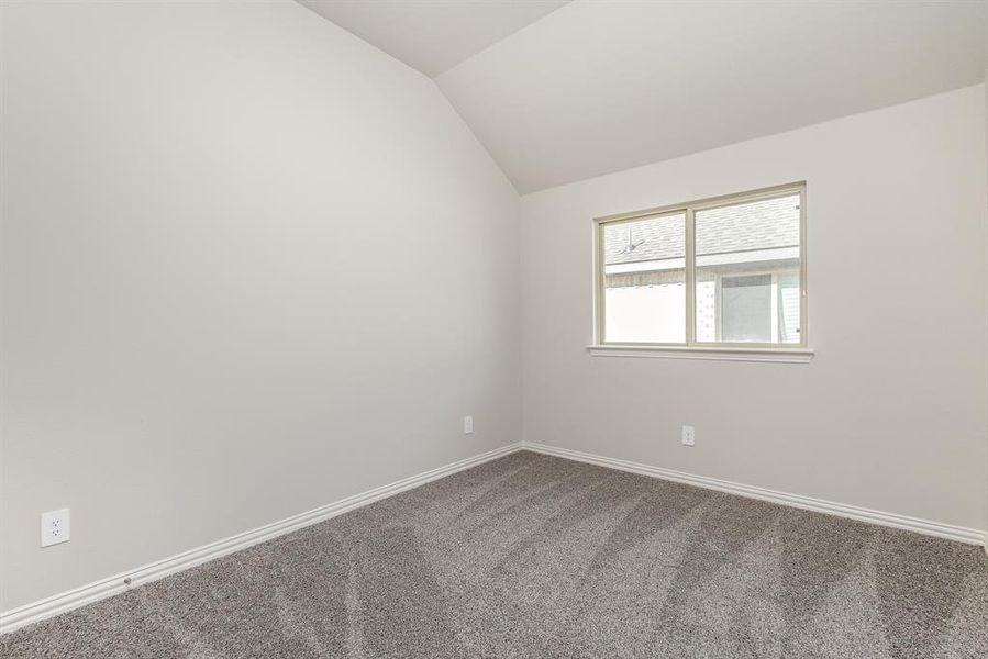 Spare room with carpet and vaulted ceiling