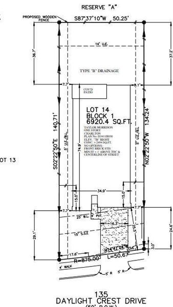 135 Daylight Crest Drive preliminary plot plan