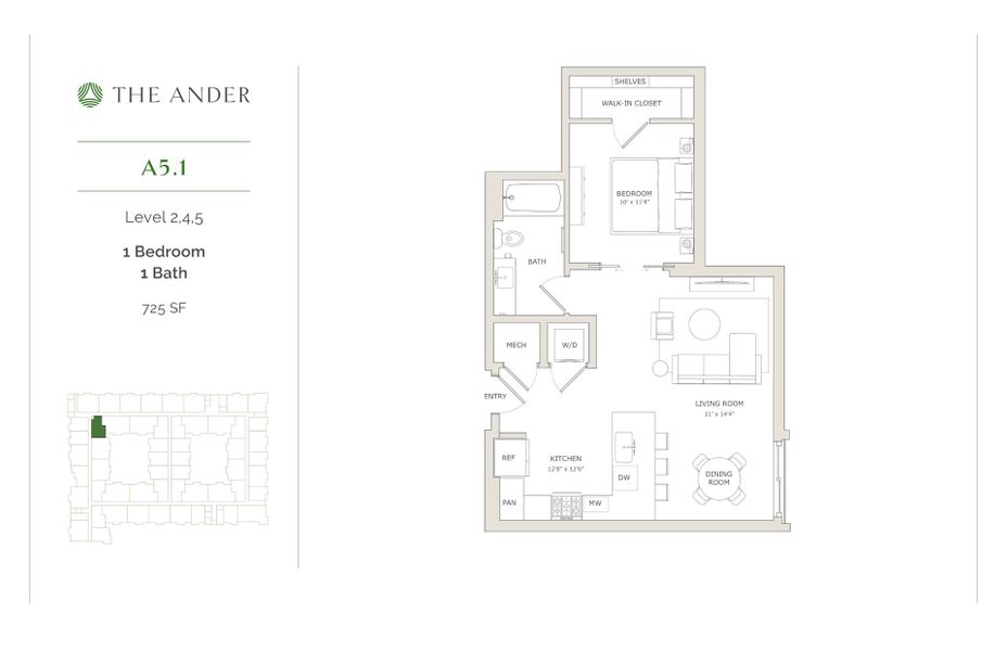 2D floor plan layout for the A5.1 by Ledgestone Development Group in The Ander, Austin, TX (Image 1).