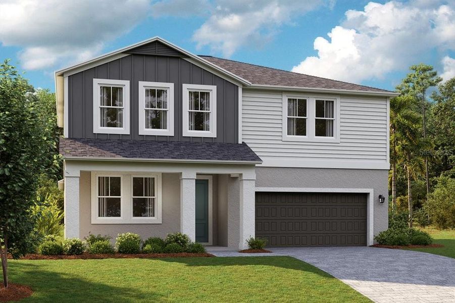 Front exterior of a new home in Pasadena Woods, Wesley Chapel, FL, highlighting curb appeal (Image 1). Front exterior of a new home in Pasadena Woods, Wesley Chapel, FL, highlighting curb appeal (Image 1).