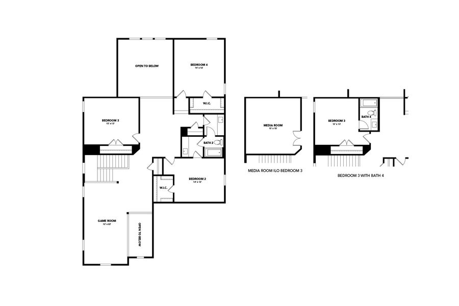 2D floor plan layout for the Elm by DRB Homes in Oaks at San Gabriel, Georgetown, TX (Image 4).