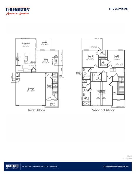 2D floor plan layout for the DAWSON by D.R. Horton in Founders Corner, Summerville, SC (Image 3).
