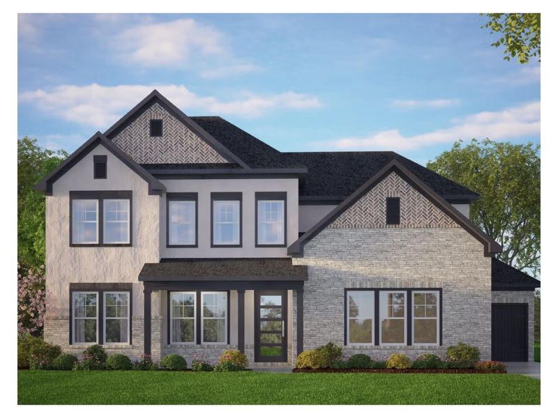 Front exterior of a new home in Potranco Oaks, Castroville, TX, highlighting curb appeal (Image 1).