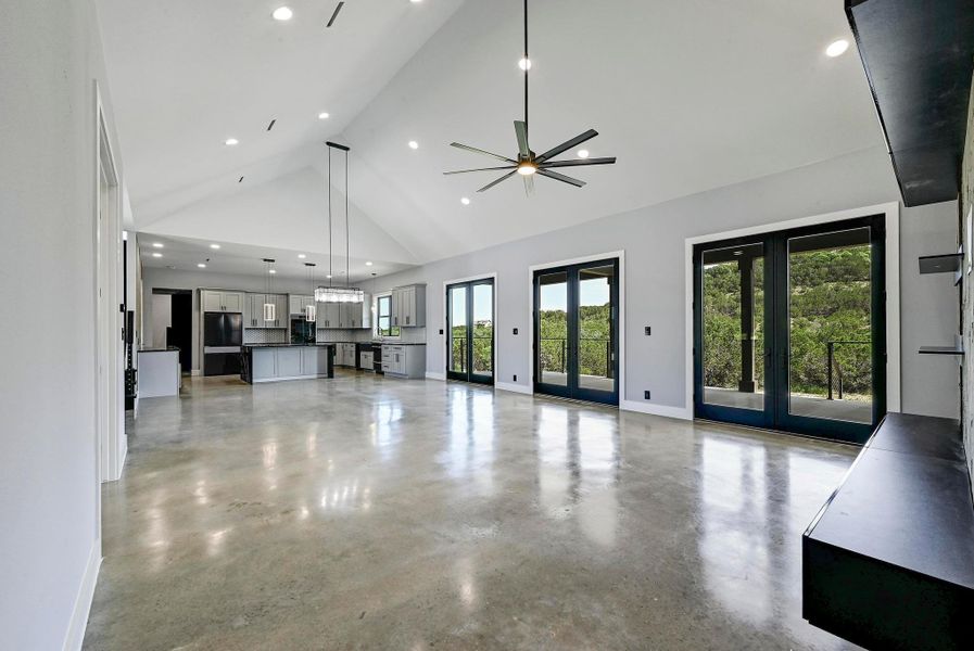 The great room also features built-in wire concealers for your entertainment system. The great room also features built-in wire concealers for your entertainment system.