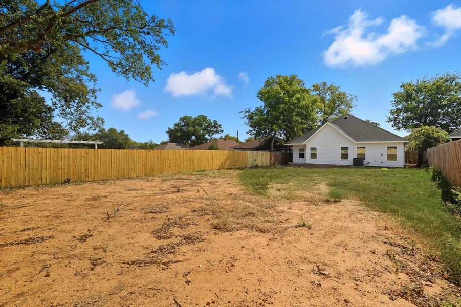 View of fenced backyard