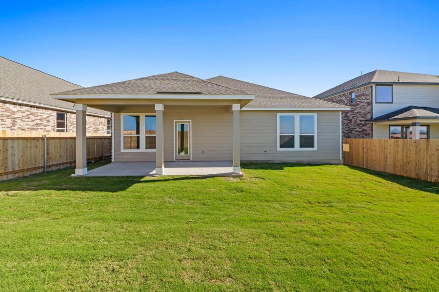 Exterior details and patio area of a home in Salerno - Classic Collection, Round Rock (Image 20). Exterior details and patio area of a home in Salerno - Classic Collection, Round Rock (Image 20).