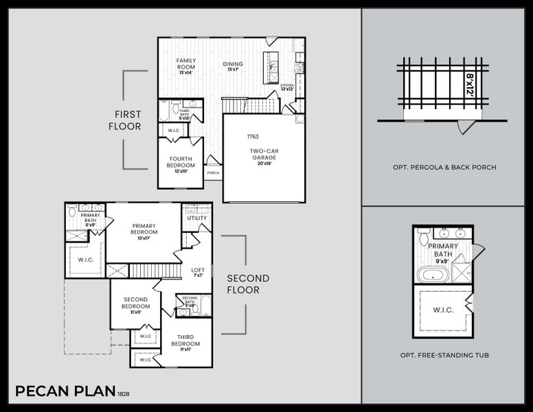 2D floor plan layout for the Pecan by Dunhill Homes in Pebblebrook, Sherman, TX (Image 1). 2D floor plan layout for the Pecan by Dunhill Homes in Pebblebrook, Sherman, TX (Image 1).