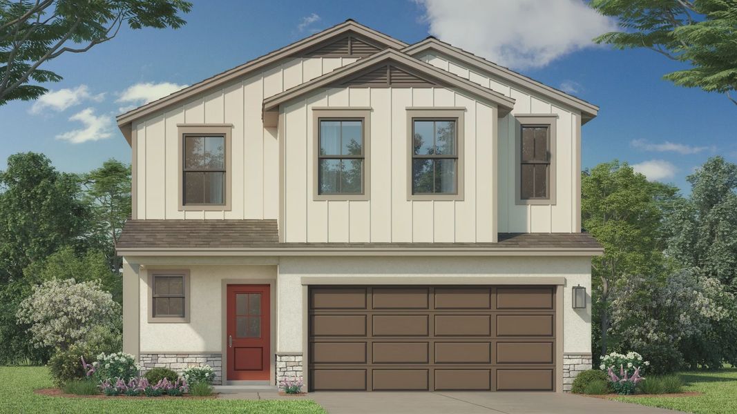 Representative exterior photo of a completed home built from the Naples by DRB Homes in Grasslands West, Lakeland, FL (Image 2).