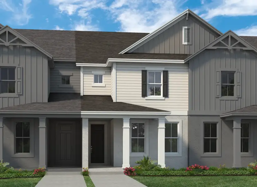 Representative exterior photo of a completed home built from the Whitney by Rockwell Homes in Harvest at Ovation - Townhomes, Winter Garden, FL (Image 23).