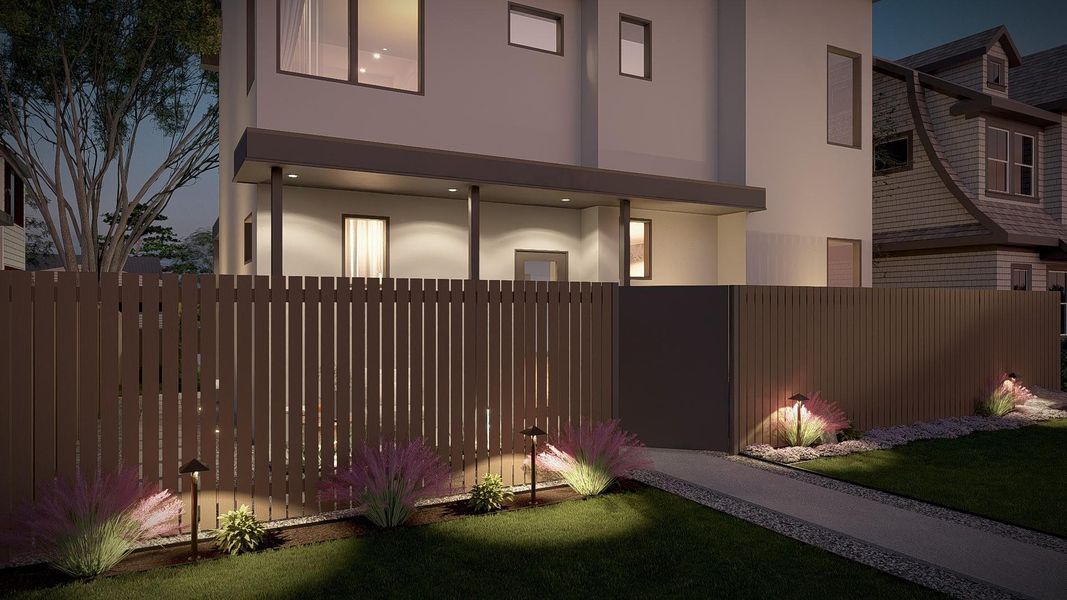 Fenced front yard featuring a balcony Fenced front yard featuring a balcony