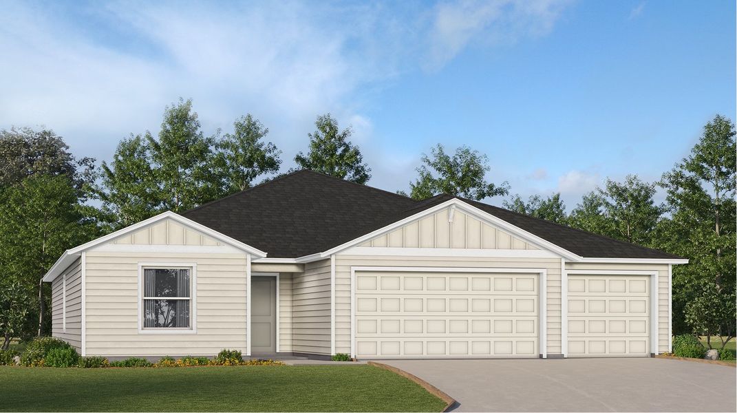 Front exterior of a new home in Tara Forest East, Alachua, FL, highlighting curb appeal (Image 1). Front exterior of a new home in Tara Forest East, Alachua, FL, highlighting curb appeal (Image 1).