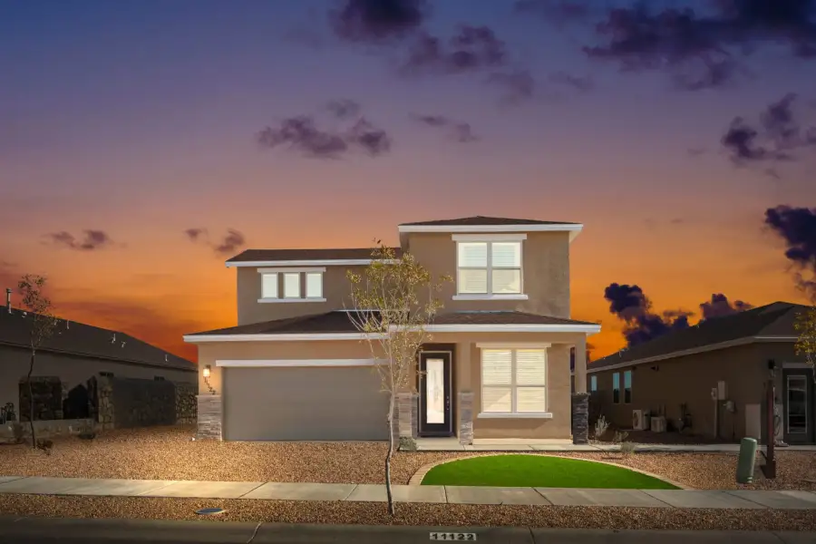 Representative exterior photo of a completed home built from the Texas Olive by View Homes in Paseo del Este, El Paso, TX (Image 2). Representative exterior photo of a completed home built from the Texas Olive by View Homes in Paseo del Este, El Paso, TX (Image 2).
