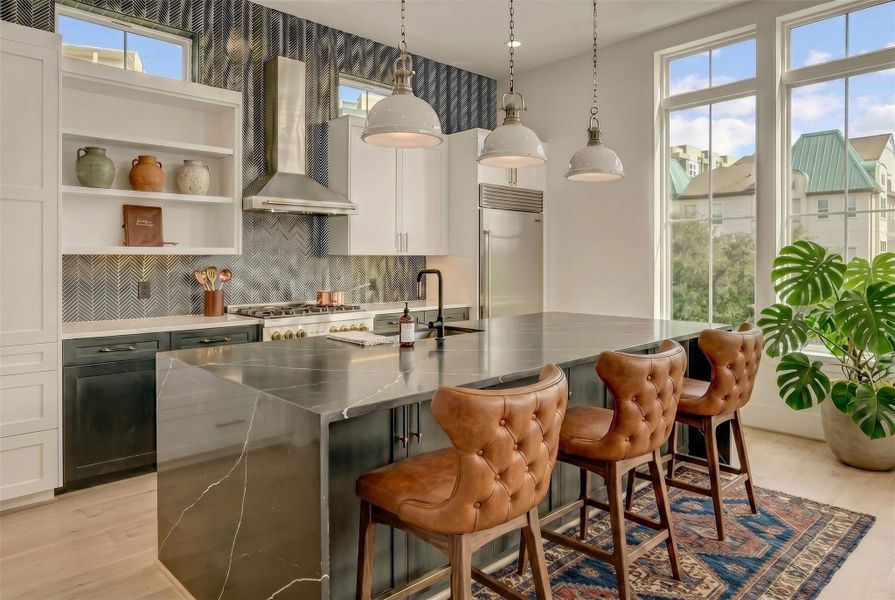 1907 Lauderdale is a 3-story patio home in the heart of the Med Center. Virtually staged photo.