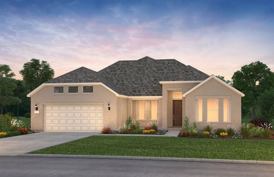 The Stellar, a one-story home with 2-car garage, shown with Home Exterior TR201