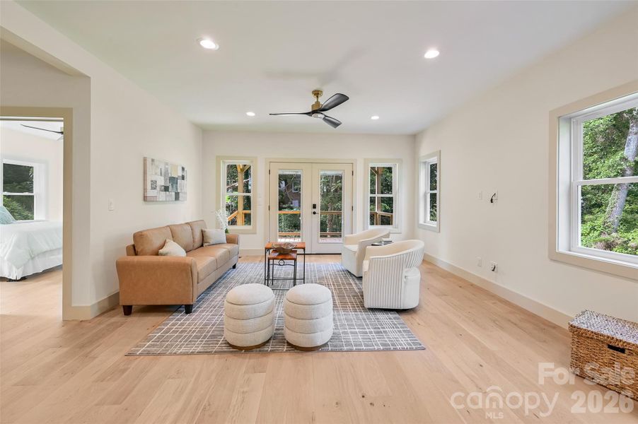 basement living - engineered hardwood floors