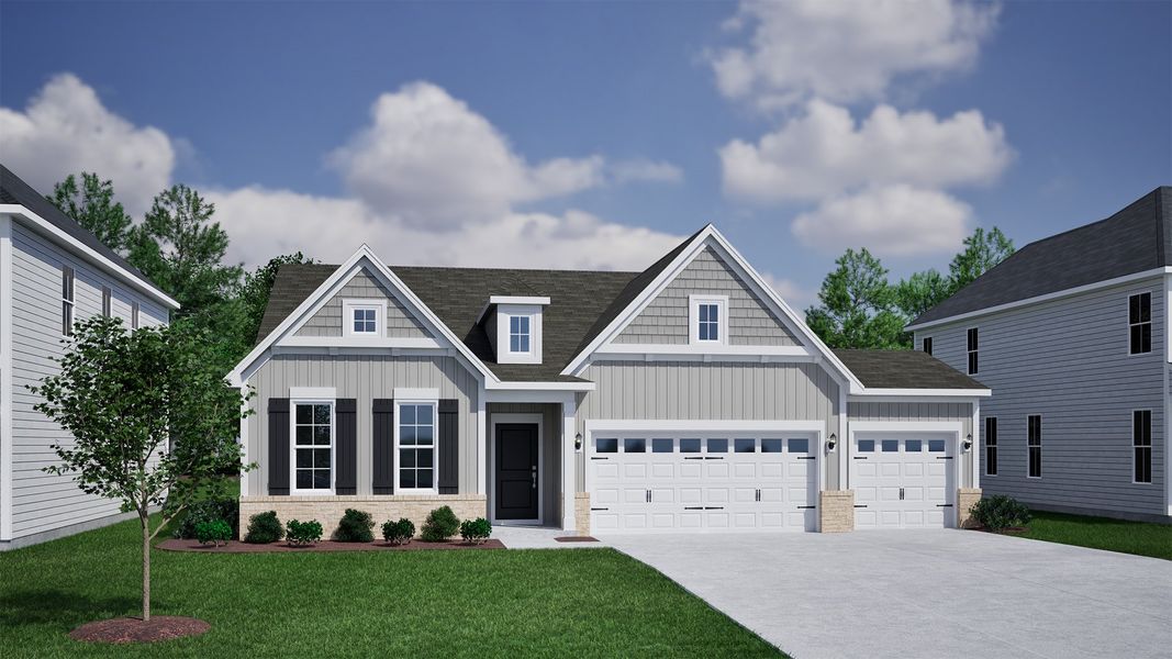 Representative exterior photo of a completed home built from the Bates II - Vanguard Collection by Mungo Homes in Scotts Hill Village, Wilmington, NC (Image 19).