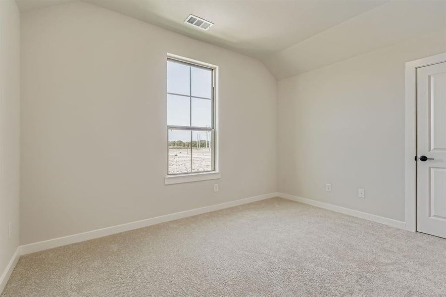 Bonus room featuring vaulted ceiling and light carpet