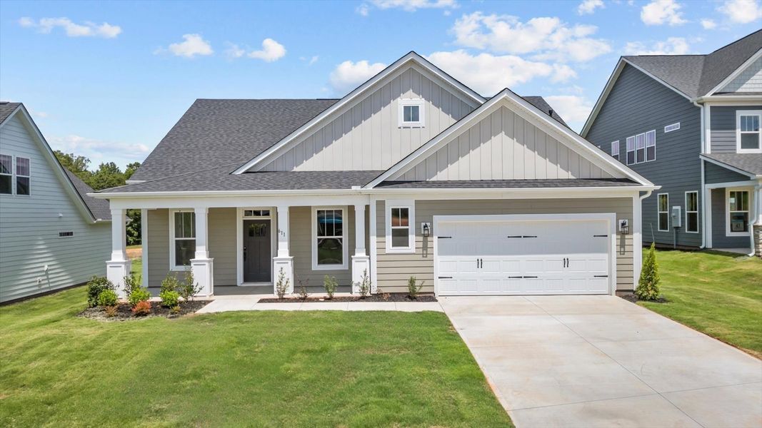 Representative exterior photo of a completed home built from the Oakleigh by DRB Homes in Kayfield at Midway, Anderson, SC (Image 22).