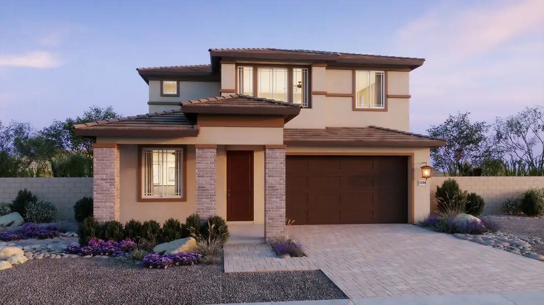 Representative exterior photo of a completed home built from the 3506 by Risewell Homes in North Creek, Queen Creek, AZ (Image 3).