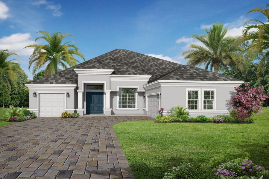 Representative exterior photo of a completed home built from the Santa Maria 2 by Medallion Home in Hampton Lakes, Sarasota, FL (Image 9). Representative exterior photo of a completed home built from the Santa Maria 2 by Medallion Home in Hampton Lakes, Sarasota, FL (Image 9).